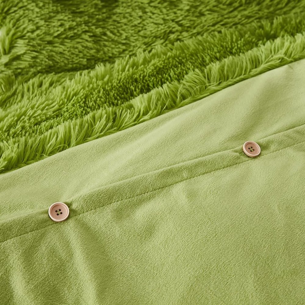 Shaggy Fluffy Faux Fur Duvet Cover Set Button Closure Velvety Bedding Set - Picture 7 of 16